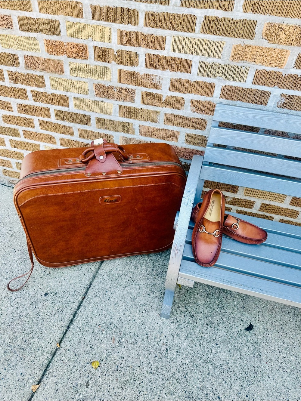 Vintage Leather Travel Suitcase in Cognac Brown